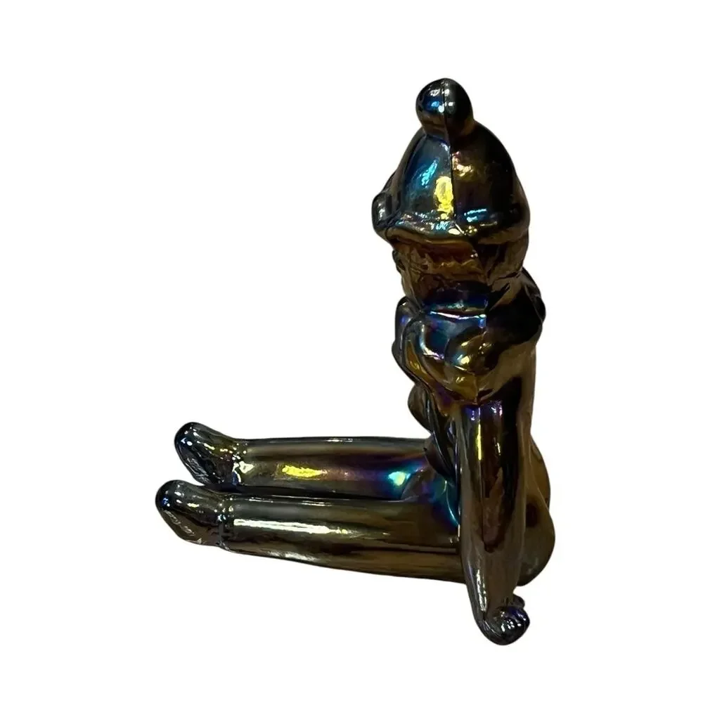 Vintage Fenton Sitting Clown Purple Iridescent Carnival Glass 4 5/8”